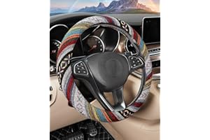 SEG Direct Boho Steering Wheel Cover with Baja Blanket Cloth, Ethnic Style Auto Wheel Cover Made of Coarse Flax, Fits 14 1/2-15 1/4 inches Car Wheel