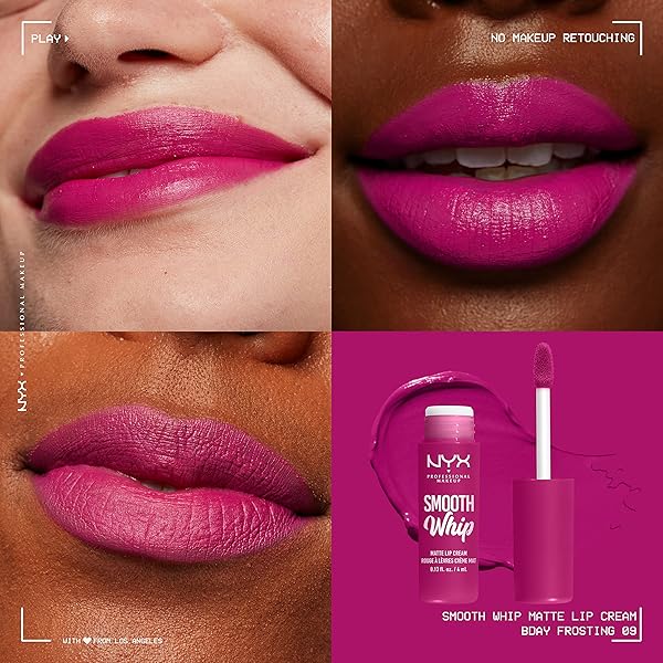NYX PROFESSIONAL MAKEUP SMOOTH WHIP MATTE LIP CREAM, LONG LASTING, MOISTURIZING, VEGAN LIQUID LIPSTICK – BDAY FROSTING (VIOLET RED)