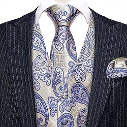 Barry.Wang Mens Suit Vest Yellow Blue Paisley Silk