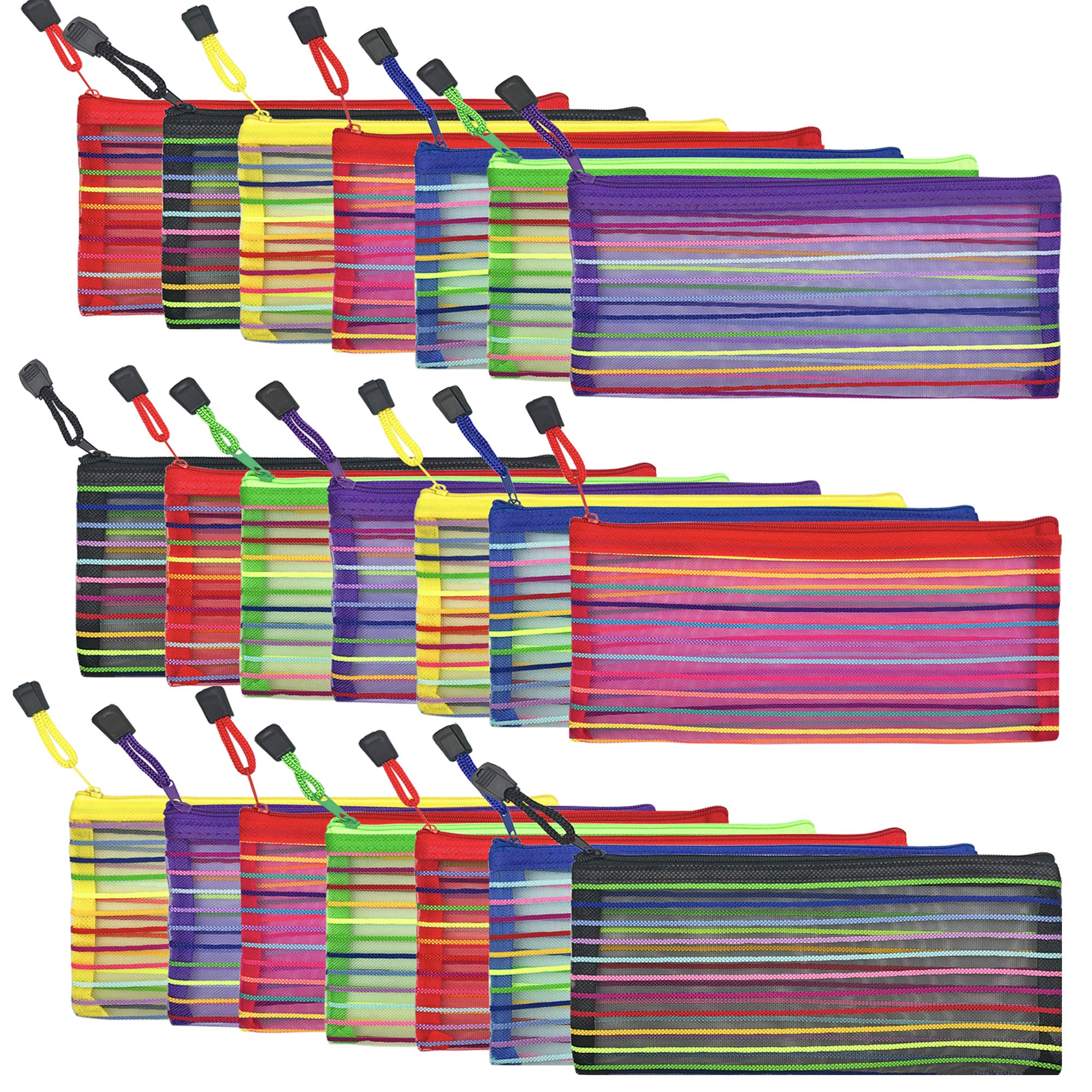 21 PCS 7 Colors Zipper Mesh Pouch to Storage Stationery Supplies Cosmetics Travel Accessories