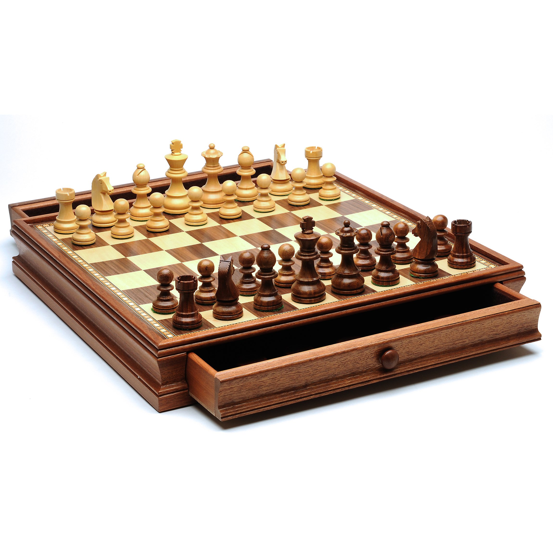 WE Games French Staunton Chess Checkers Set Weighted Pieces, Brown