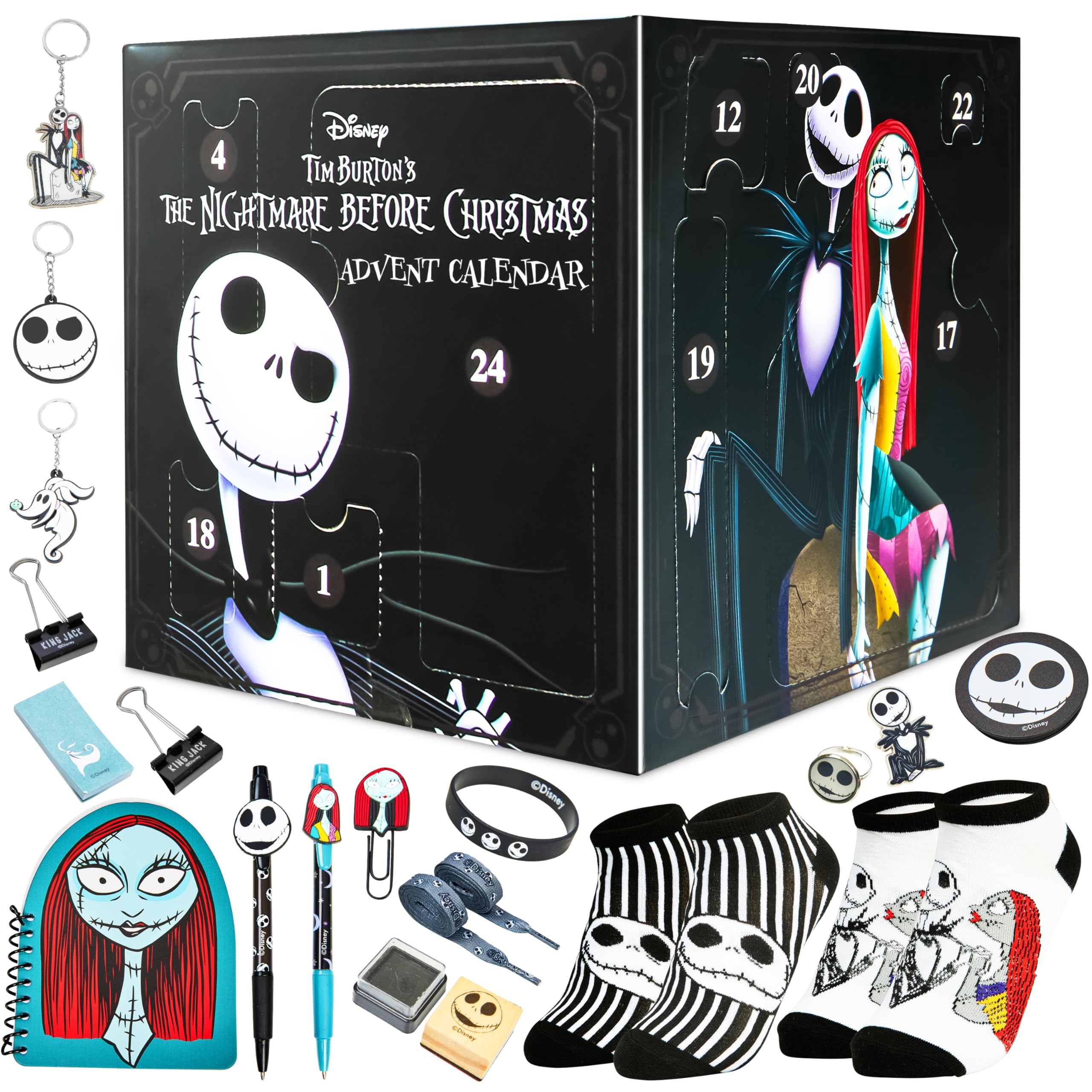 Disney The Nightmare Before Christmas Advent Calendar 2025 Stationery and Accessories Christmas Countdown Calendar with Keyring Pen Stamps (Black/Multi)
