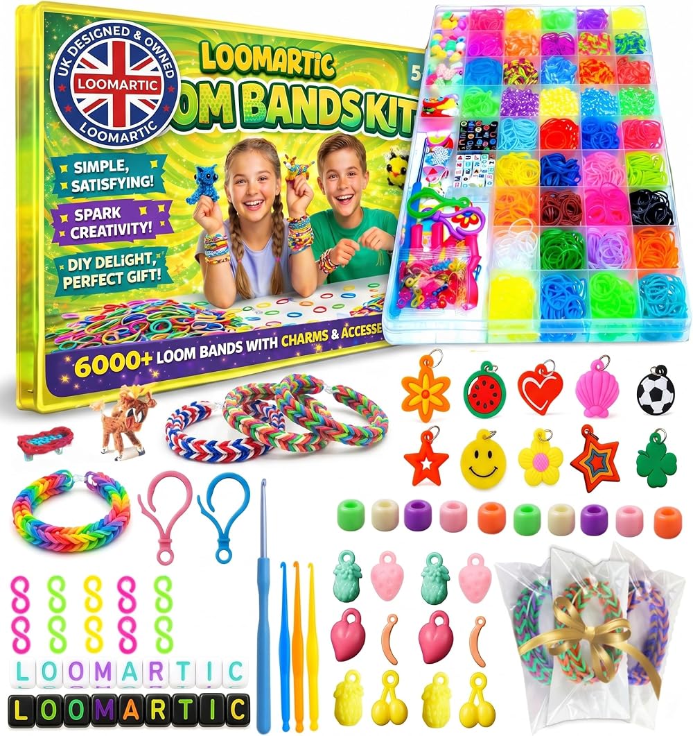 Loomartic 6000+ Elastic Rubber Loom Bands Kit Multicolor with Beads & Tools