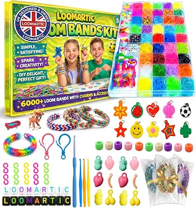 Loomartic 6000+ Elastic Rubber Loom Bands Kit Multicolor with Beads & Tools