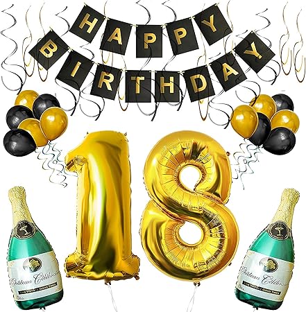 Belle Vous Set 18esimo Compleanno Decorazioni Palloncini Striscione Include Bottiglie Champagne Gonfiabili Numero 18 Oro 101 6cm E Palloncini Kit Decorazione Forniture Festa Amazon It Casa E Cucina