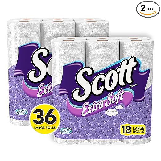 Scott Extra Soft Toilet Paper, Large Roll, 18 Count (Pack of 2), Extra Soft Bath Tissue, Sewer-Safe, Septic-Safe, 1-Ply Bath Tissue