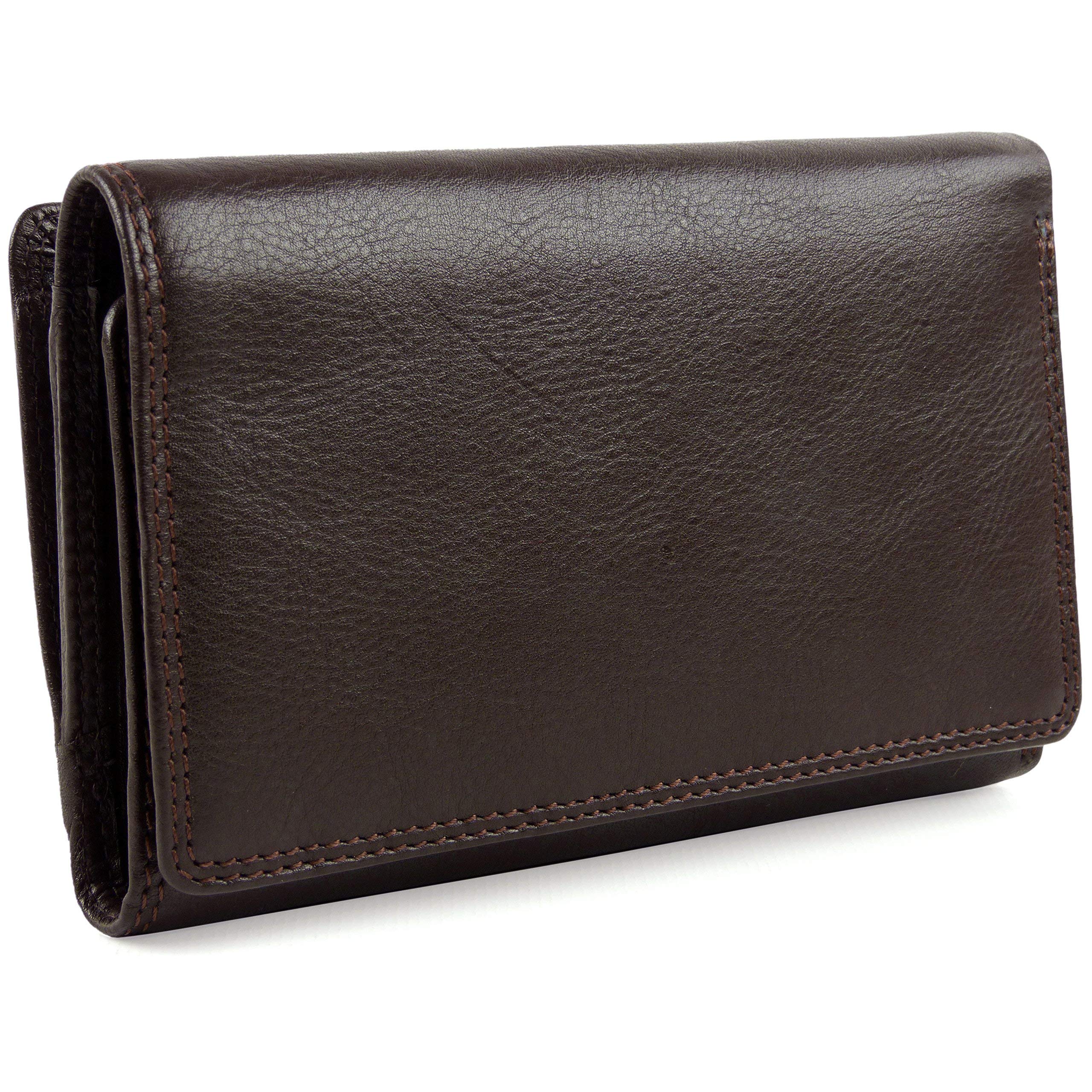 Ladies Leather Medium Flap Over Purse/Wallet by Visconti Heritage Gift Boxed (Chocolate)