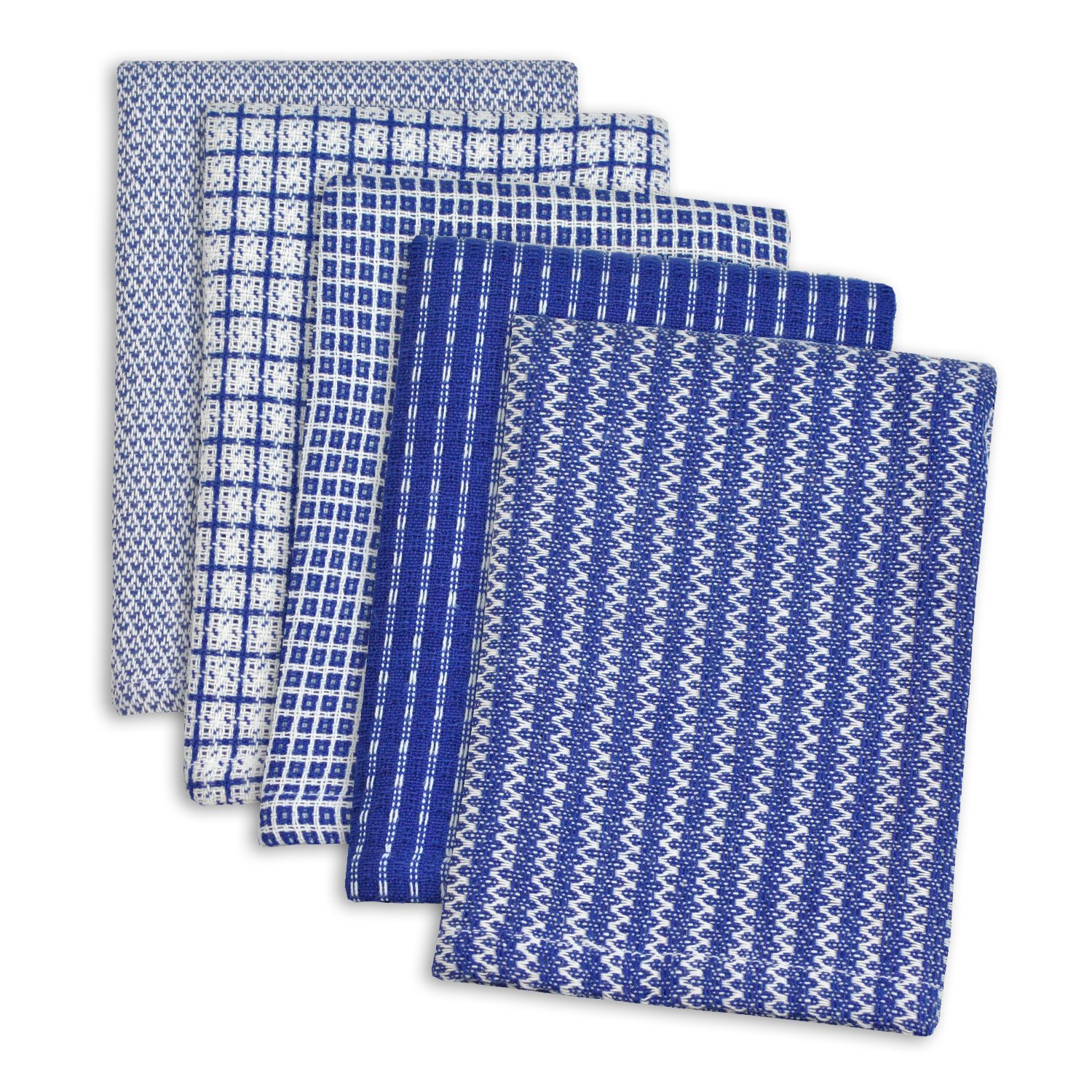 DII 100% Cotton, Ultra Absorbent, Everyday Kitchen Basic, Fun and Cute Color Dish Cloth 12 x 12, Combo Gift Set of 5- Blue