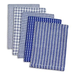 DII 100% Cotton, Ultra Absorbent, Everyday Kitchen Basic, Fun and Cute Color Dish Cloth 12 x 12, Combo Gift Set of 5- Blue