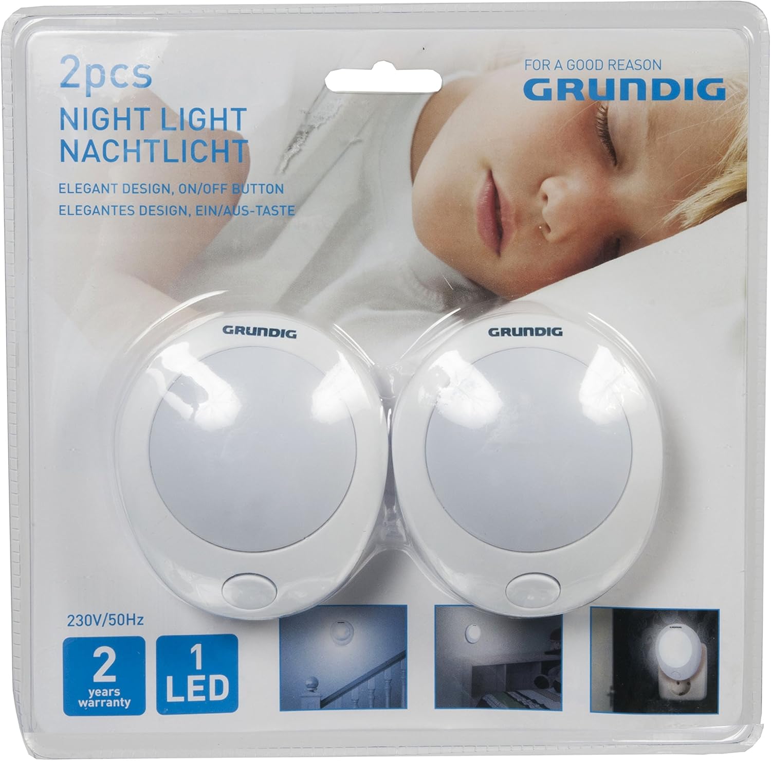 Grundig LED - Nachtlicht (2 Stück), Plastik, weiß, 7 x 7 x 4.8 cm ...