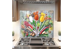 DAIFURONGE Tempered Glass Backsplash For Kitchen Behind Stove,Spice Stove Backsplash Top Cover,Easy to Clean Glass Splashback, Sink Cover Splash Guard,Home Kitchen Wall Decor (Art Deco 2, 30"x24"(76.2x60.96cm))