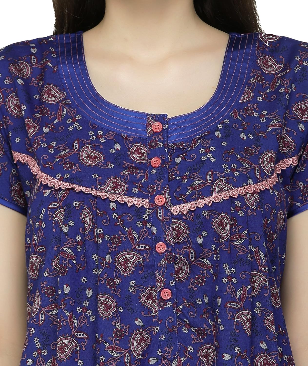 valentine women's blue cotton half sleeves nighty