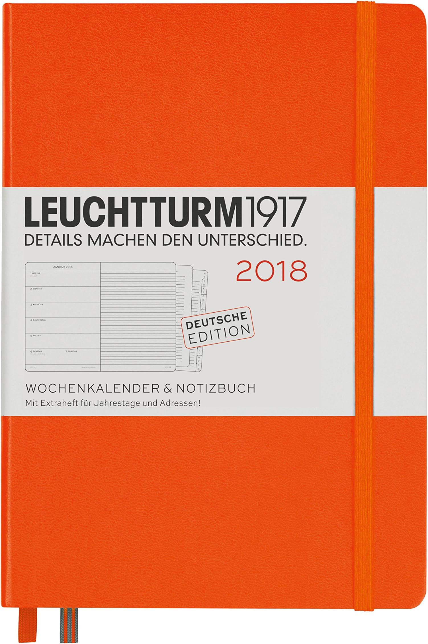 Leuchtturm1917 Weekly Calendar and Notebook 2018 German Medium (A5) Orange