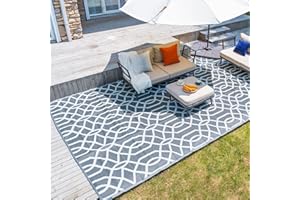 wikiwiki Reversible Rugs Mats, 9x12ft Waterproof Outdoor Patio Rug,Large Plastic Straw Floor Mat for Camping, RV, Garden, Balcony, Outside Area Carpet,Grey