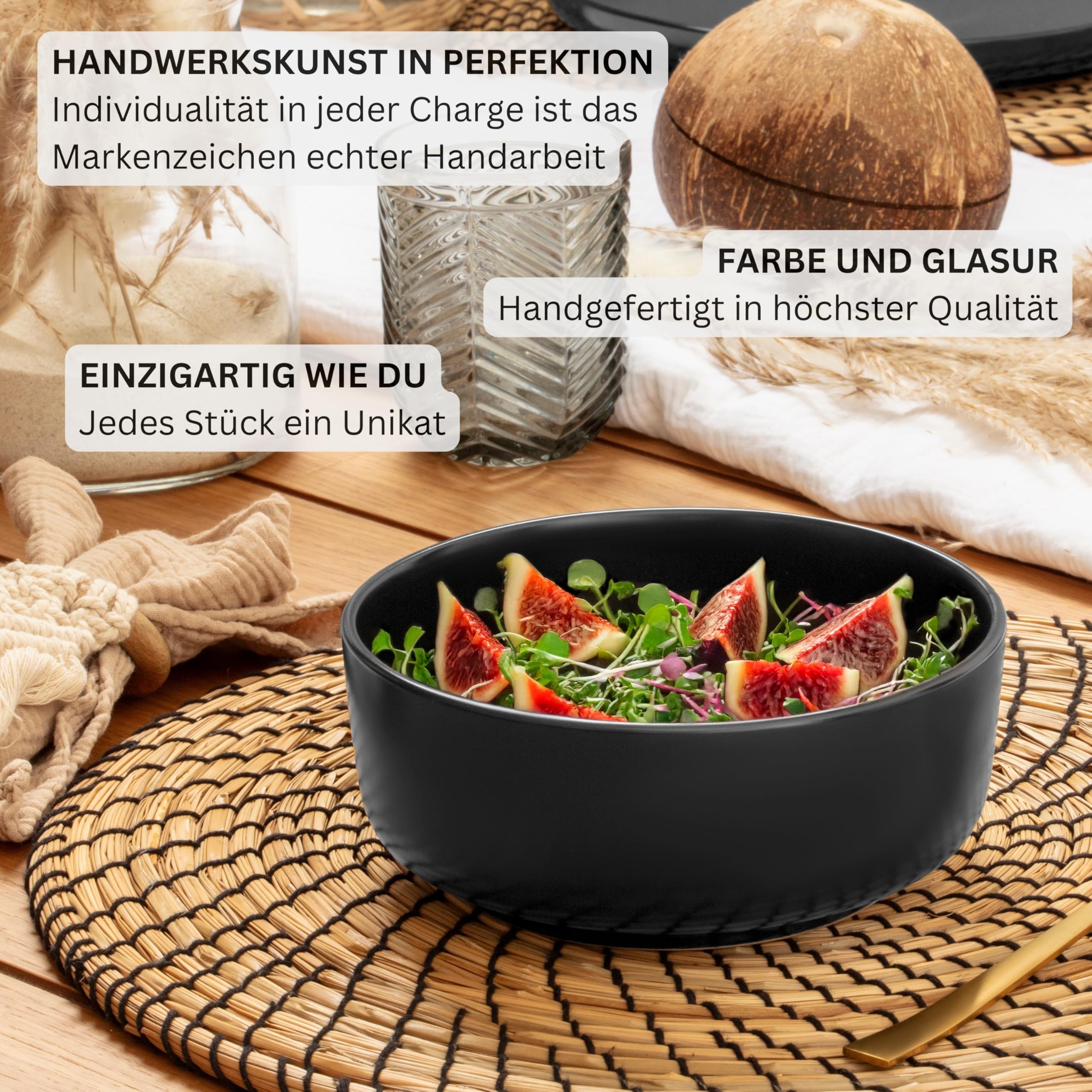 SÄNGER Madeira | Steingut Geschirr Set 18 tlg, Teller Set 6 Personen, Geschirrset 6x Speiseteller 6x Müslischalen 6x Dessertteller, Tafelservice schwarz kratzfest, Essgeschirr matt | VALUE COLLECTION 5