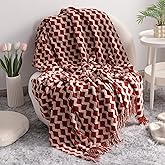 NTBAY Acrylic Knitted Throw Blanket, Lightweight and Soft Cozy Decorative Woven Blanket with Tassels for Travel, Couch, Bed, Sofa, 51x67 Inches, Red and White Striped