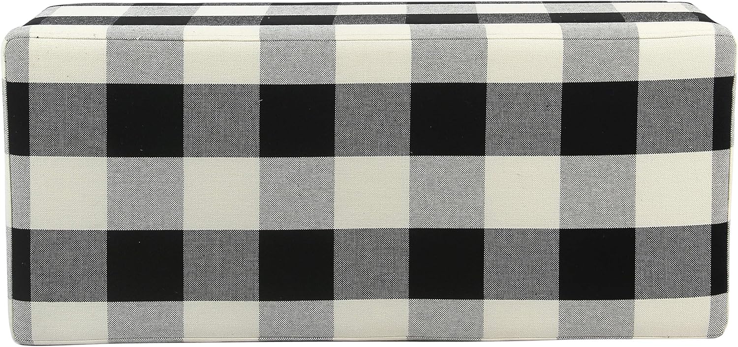 HomePop Large Upholstered Rectangular Storage Ottoman Bench with Hinged Lid, Black Buffalo Plaid: Kitchen & Dining