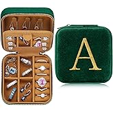 Parima Gifts for Women - Plush Velvet Travel Jewelry Case, Small Jewelry Box, Birthday Gift for Women Her, Personalized Gifts - Letter A, Green