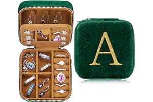 Parima Stocking Stuffers for Women - Christmas Gifts for Her, Gifts for Women, Plush Velvet Travel Jewelry Case, Small Jewelry Box, Birthday Gift for Woman Her, Personalized Gift - Letter A, Green