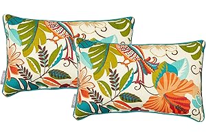 Pillow Perfect Tropic Floral Indoor/Outdoor Accent Throw Pillow Plush Fill, Weather, and Fade Resistant, Lumbar - 11.5" x 18.5", Ivory Lensing 2 Count