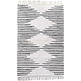 Kent & West - Accent Rug | Handwoven | Natural Cotton | Black Pattern | Fringed Ends | 23" x 35"