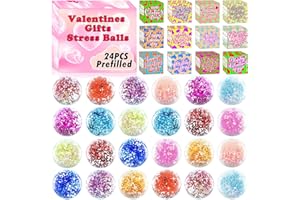 KISSFREE Valentines Day Gifts for Kids Classroom,24PACK Prefilled Valentines Day Box for Kids with Stress Ball ,Valentines Party Favors Classroom Prizes,Valentine Exchange Gifts for Kids
