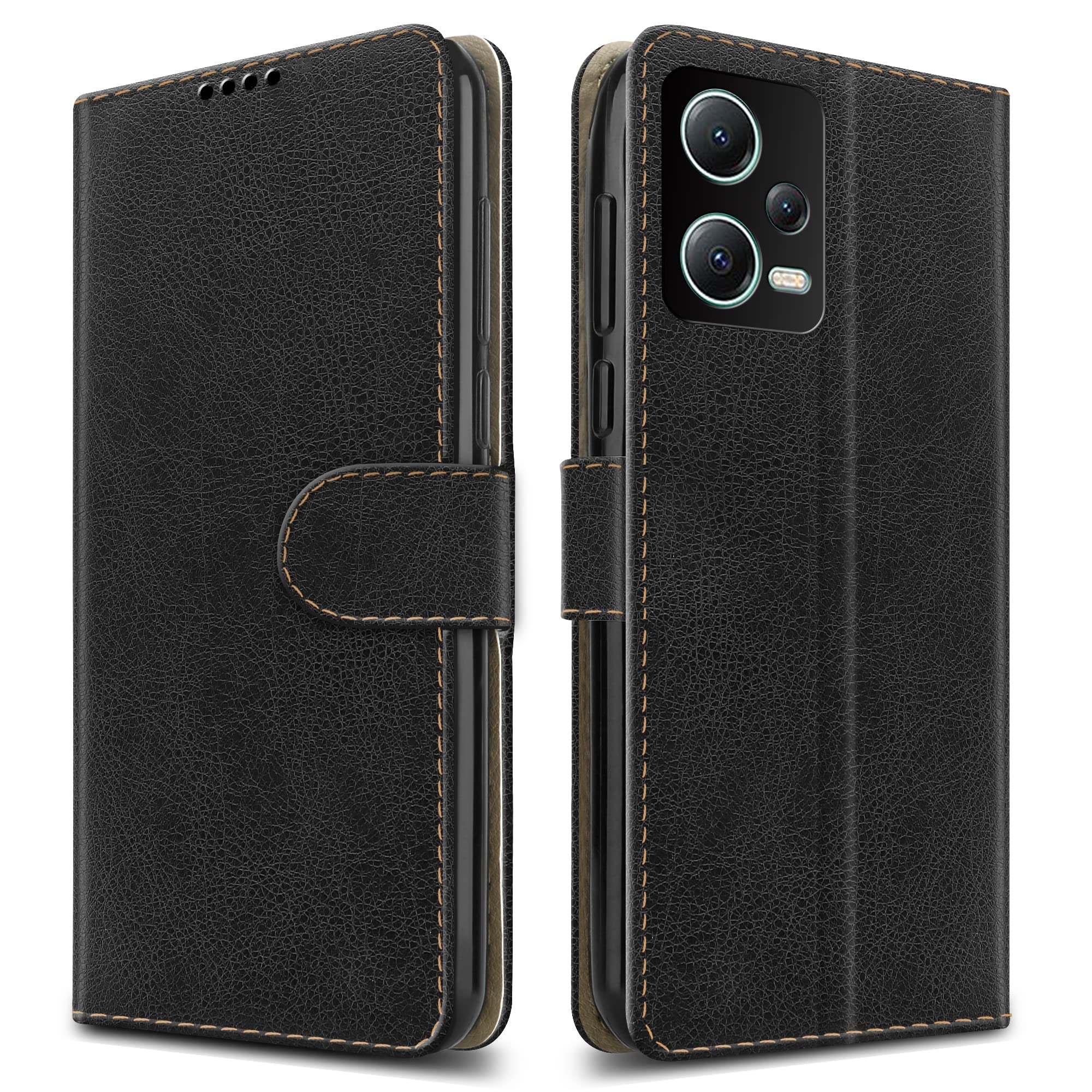 PIXFAB For Xiaomi Redmi Note 12 (5G) / Poco X5 (5G) Leather Phone Case, Magnetic Closure Full Protection Book Folio Design, Wallet Case Cover [Card Slots] and [Kickstand] - Black