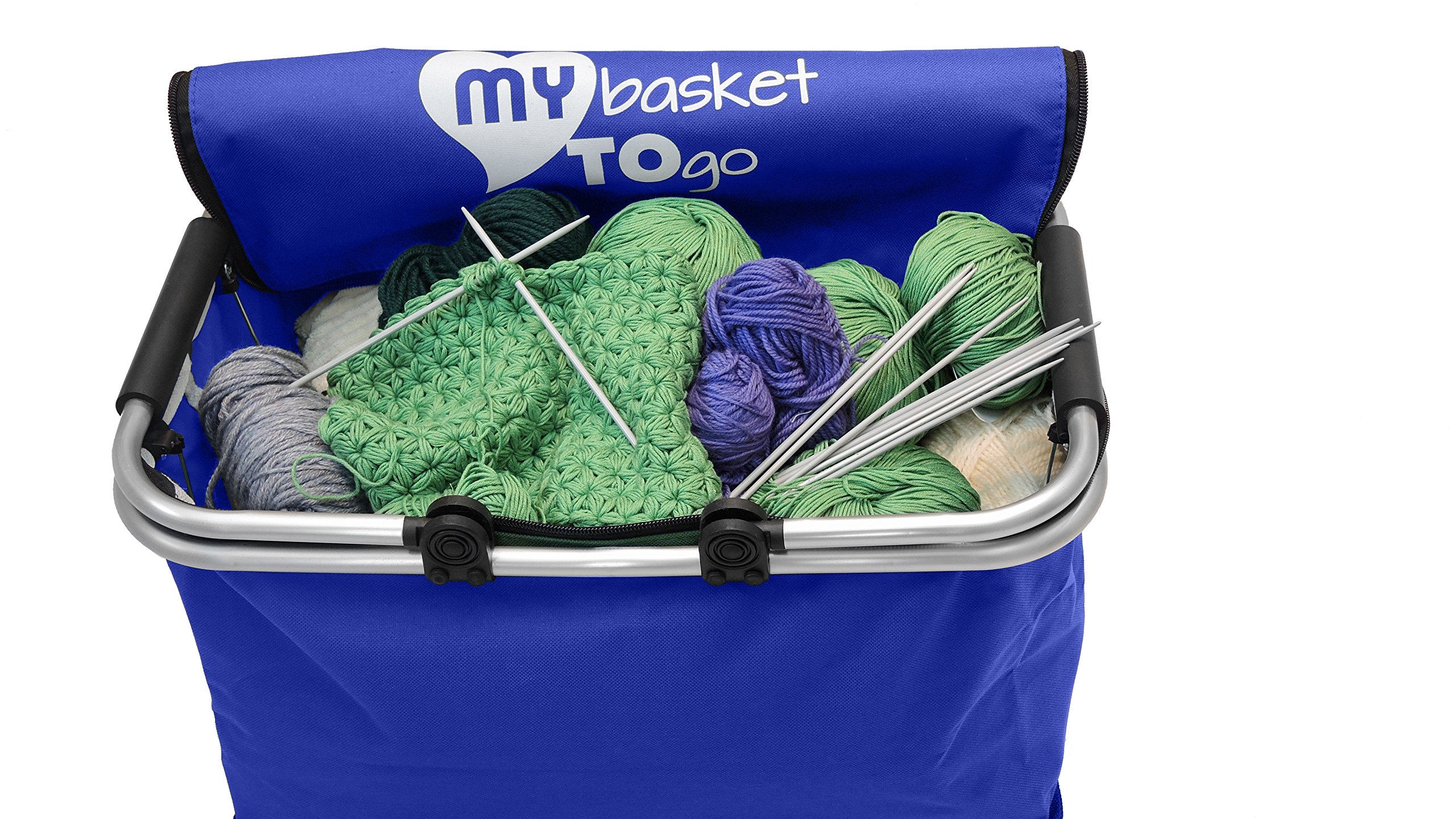 Collapsible shopping carrybag | foldable picnic basket | MY BASKET TO GO | water-resistant l beach bag with comfortable handles | large, light-weight, closable, reinforced | OCEAN BLUE