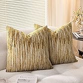 AELS 18x18 Decorative Farmhouse Throw Pillow Covers, Chenille Striped Pillow Case, Set of 2, Boho Textured Cushion Cover for Sofa Couch Living Room (Cover ONLY), Mustard Yellow