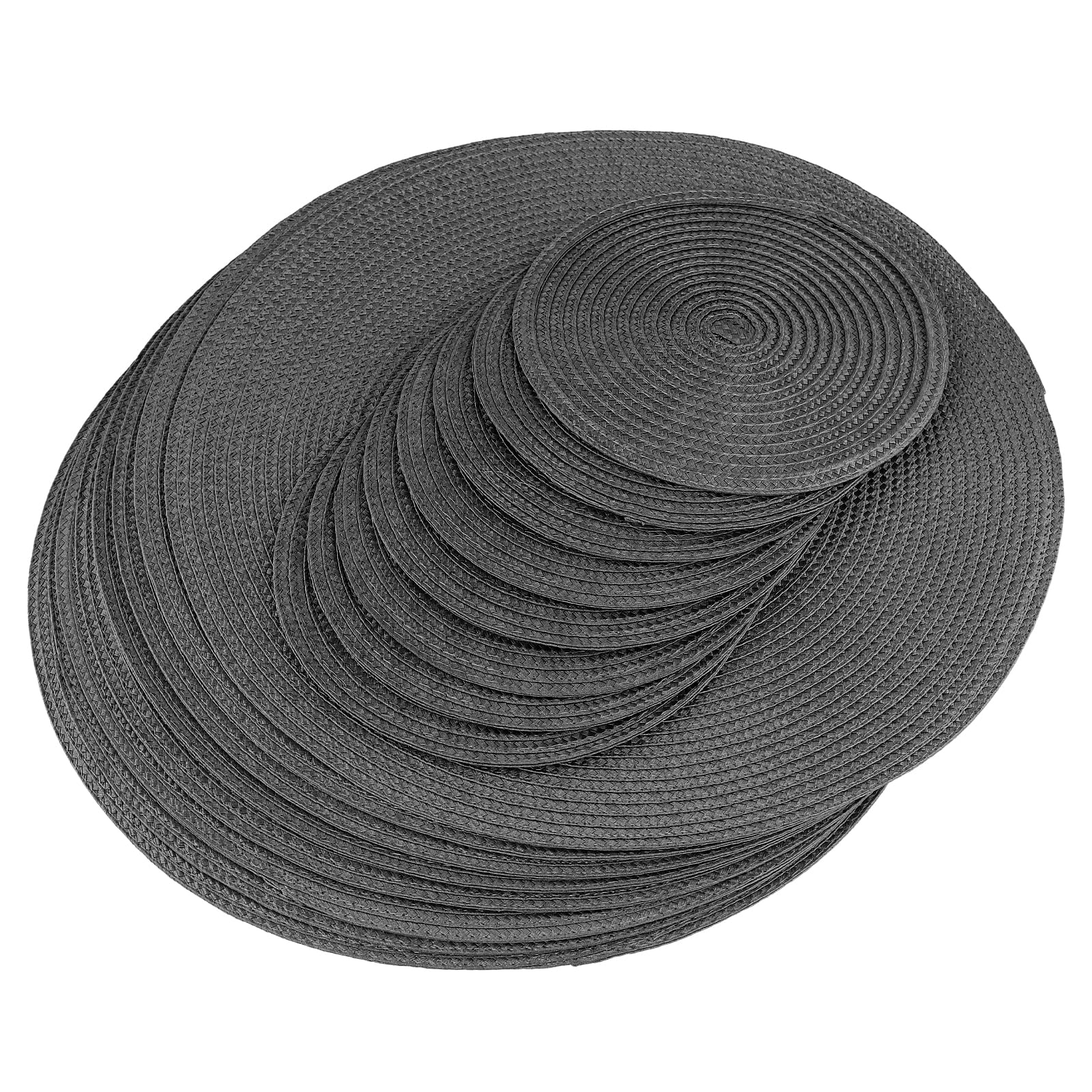 ZEONHEI 16 PCS Dark Grey Woven Placemats, 38cm/18cm Round Meal Mats, Table Mats Coasters for Place Tableware, Coffee Cups