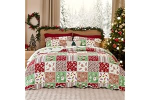 Bedsure Christmas Quilt Queen Size - Red Quilts for Queen Size Bed, Multicolor Patchwork Printed Pattern Christmas Bedding, Soft Lightweight Coverlet Bedspread (90"x96")