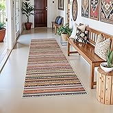 HILORUUG 4x8 Rug Washable Indoor: Non-Slip Southwestern Striped Carpet for Kitchen Hallway Entry - Farmhouse Low Pile Stain Resistant Long Thin Front Door Mat 4x8 Red/Blue/Multi