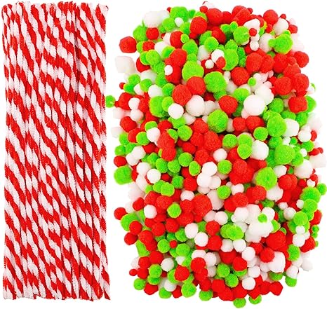 Download Amazon Com Cooraby 1000 Pieces Christmas Pompoms Assorted Size And Color Pom Poms With 100 Pieces Striped Chenille Stems Pipe Cleaners For Craft Supplies Christmas Color Arts Crafts Sewing PSD Mockup Templates