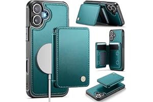 Usroom Compatible with Magsafe for iPhone 16 Wallet Case Magnetic Card Holder, RFID Blocking 2 in 1 Detachable Kickstand Shockproof Case for Women Men, Bluish Green