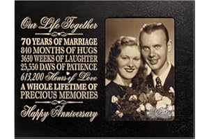 LifeSong Milestones 70th Wedding Anniversary Wooden Picture Frame for Parents Grandparents Celebration of Love 70 years Holds 4x6 Photo 8" X 10" | Seventieth Year of Lasting Marriage Keepsake (Black)