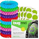 BugMD Mosquito Repellent Bundle: 78 Safe & Effective Squito Stickers and 10 DEET-Free Citronella Bracelets for Kids & Adults - Perfect for Camping, Beach, Hiking & Outdoor Adventures