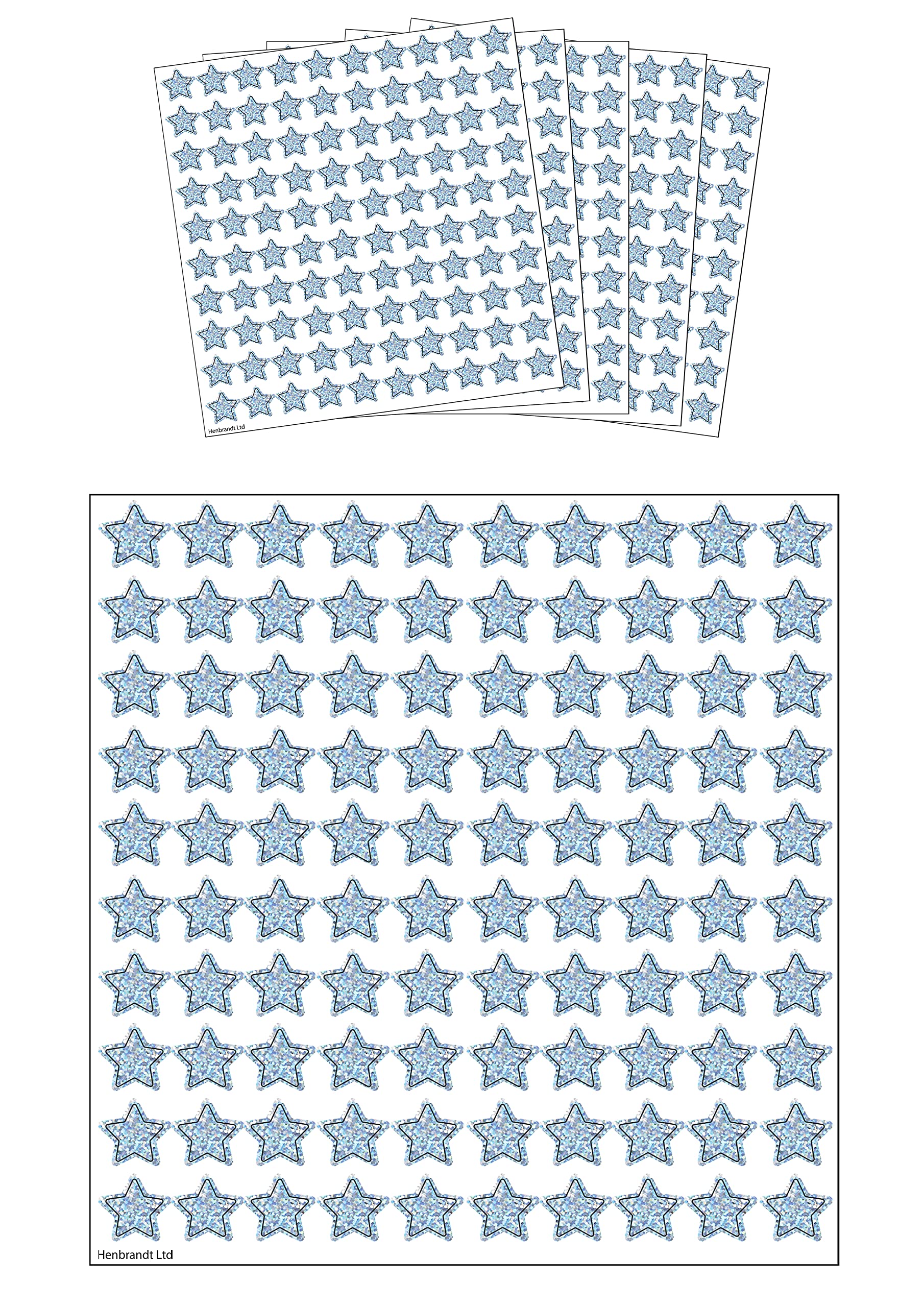 HENBRANDT Silver Holographic Star Stickers (Pack of 500) Silver Stars Mini Teacher Reward Stickers Scrapbook Stars for Crafts Glitter Art and Craft Classroom Resource