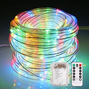 Lichterschlauch, ECOWHO 120er RGB LED Lichterkette 14M Mehrfarbig IP67 8 Modi Batteriebetrieb Fernbedienung mit Memory-Funktion für außen innen Party Garten Weihnachten Deko (120 LED Bunt)