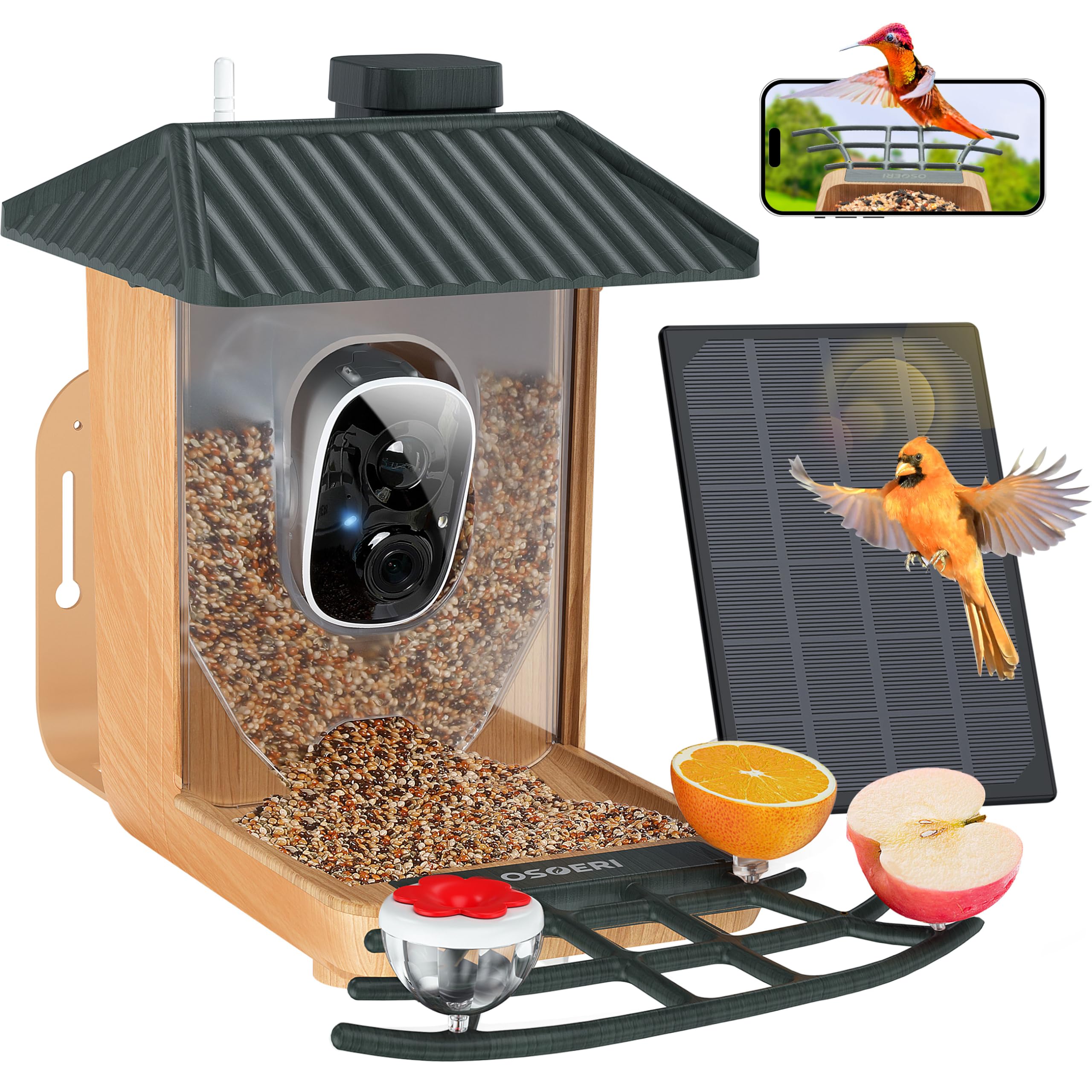 Osoeri Bird Feeder with Camera, Smart AI Identify Wild Bird Feeder Camera Solar Powered, Auto Capture Bird Videos & Motion Detection, DIY Add-ons & Hummingbird Feeder, Bird Camera Gift for Bird Lover Image Osoeri Bird Feeder with Camera, Smart AI Identify Wild Bird Feeder Camera Solar Powered, Auto Capture Bird Videos & Motion Detection, DIY Add-ons & Hummingbird Feeder, Bird Camera Gift for Bird Lover Image