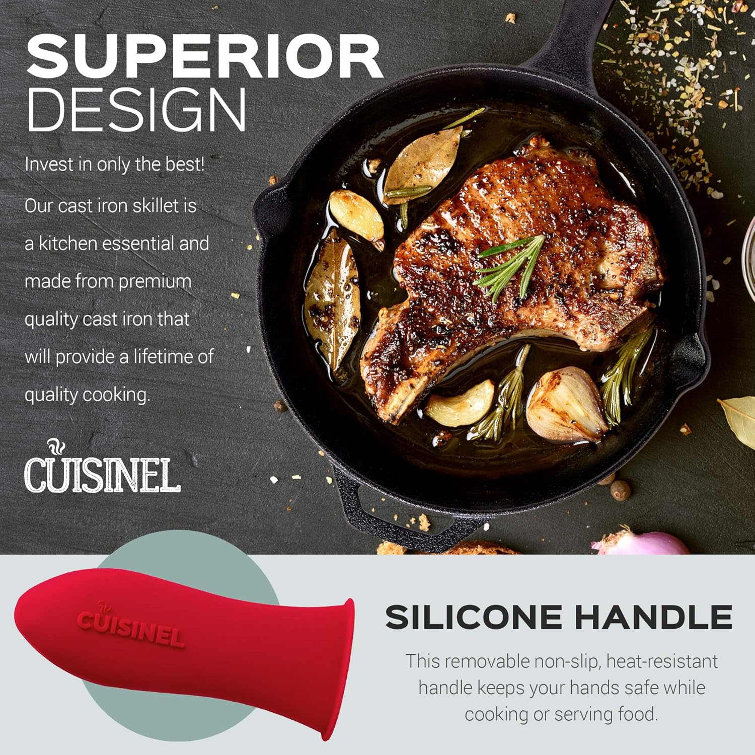 Pre-Seasoned Cast Iron Skillet (10-Inch) with Glass Lid and Handle Cover Oven Safe Cookware - Heat-Resistant Holder - Indoor and Outdoor Use - Grill, Stovetop, Induction Safe: Kitchen & Dining