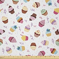 Lunarable Dessert Fabric by The Yard, Cupcakes