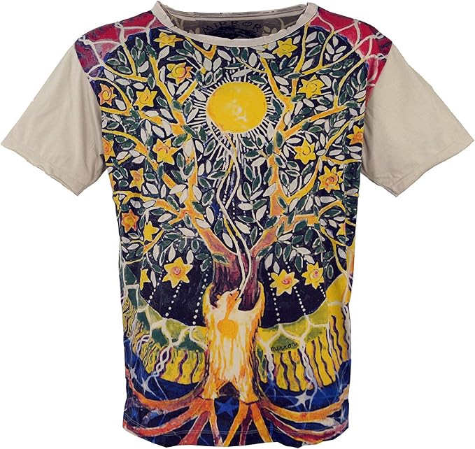 Maglietta Guru-Shop Sun Owl - Manica Corta, Cotone, Colore Taupe, Taglia M - Lavaggio A Mano