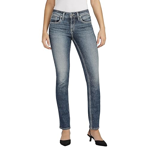 Silver Jeans Co. Women's Suki Mid Rise Curvy Fit Straight Leg Jeans, Med Wash EAE389, 36W x 29L