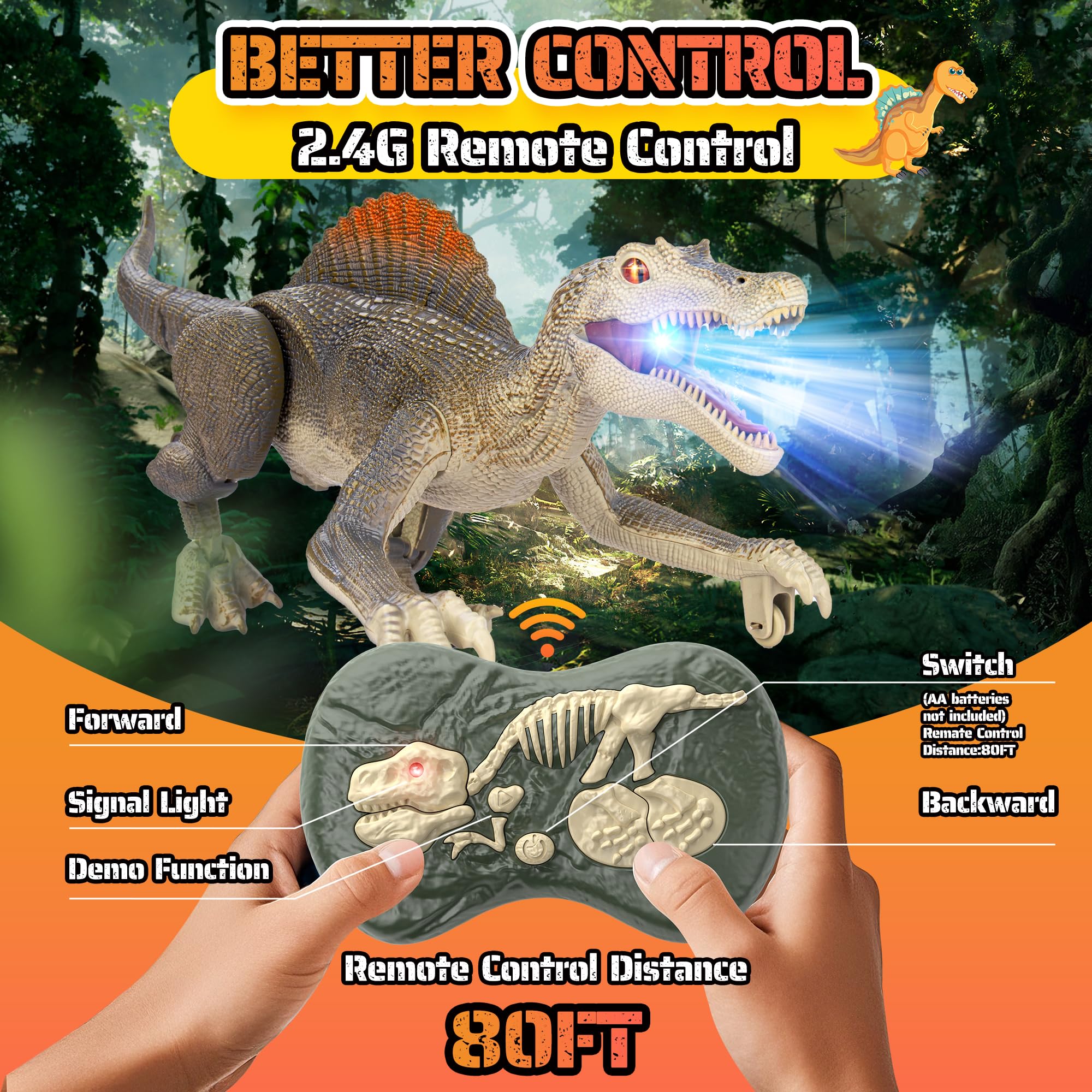 Dinosaur toys, Realistic Remote Control Dinosaur toys for Kids 3-5, 2.4GHZ, Walking, Rechargeable, 3D Eyes Realistic Appearance, 3 Sound Effects, Demo Function, Sturdy Jurassic Toy for kid 3+