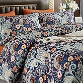 Gusuhome 7 Piece Paisley Flower Comforter Bed in a Bag Set King Size Luxury Dark Blue Vintage Floral Boho Medallion Comforter Set Soft & Breathable Microfiber Bedding Set for Woman Adults