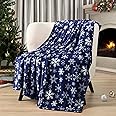 PAVILIA Christmas Throw Blanket | Navy Snowflake Christmas Fleece Blanket | Soft, Plush, Warm Winter Cabin Throw, 50x60 (Navy/White Snowflake)