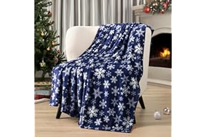 PAVILIA Christmas Throw Blanket | Navy Snowflake Christmas Fleece Blanket | Soft, Plush, Warm Winter Cabin Throw, 50x60 (Navy/White Snowflake)