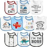BWkoss 10Pcs Waterproof Baby Bibs Unisex Newborn Babies Food Bibs Baby Keepsake Birthday Gift for Drooling Feeding Eating Teething, 6-12 Months