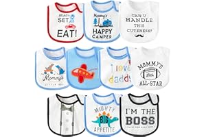 BWkoss 10Pcs Waterproof Baby Bibs Unisex Newborn Babies Food Bibs Baby Keepsake Birthday Gift for Drooling Feeding Eating Teething, 6-12 Months