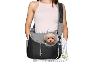 PetAmi Small Dog Sling Carrier, Soft-Sided Crossbody Puppy Carrying Purse Bag, Adjustable Sling Pet Pouch to Wear Medium Dog Cat Travel, Dog Bag for Traveling, Poop Bag Dispenser, Max 10 lbs, Black